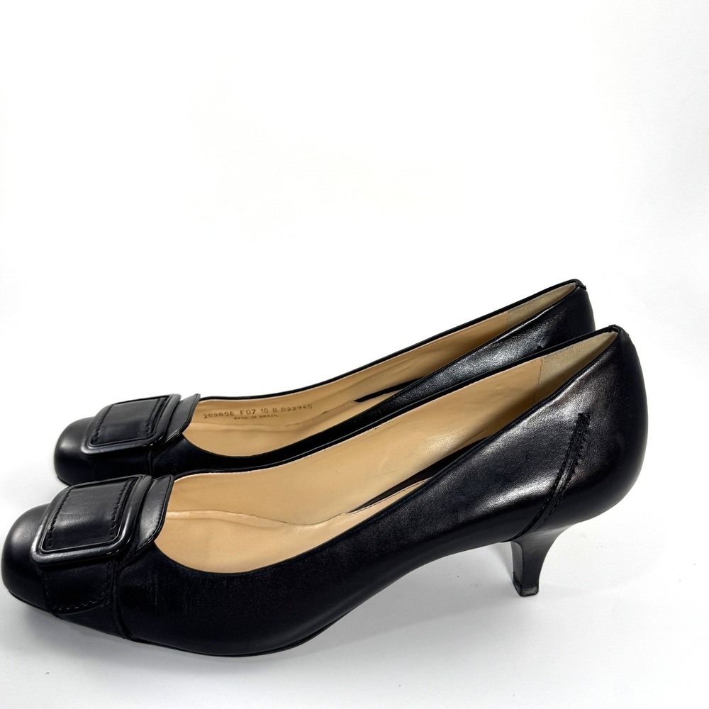 Cole Haan Womens Black Leather Square Toe Buckle Kitten Heel Pumps Size 10B - Picture 9 of 9